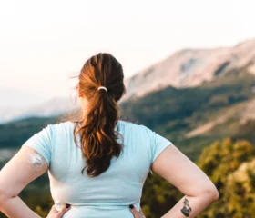 Woman with Diabetes Looking Out to Mountains