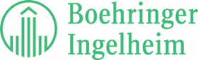 Boehringer Ingelheim logo with a green stylized building inside a circle, next to the company name in green text on a light background.